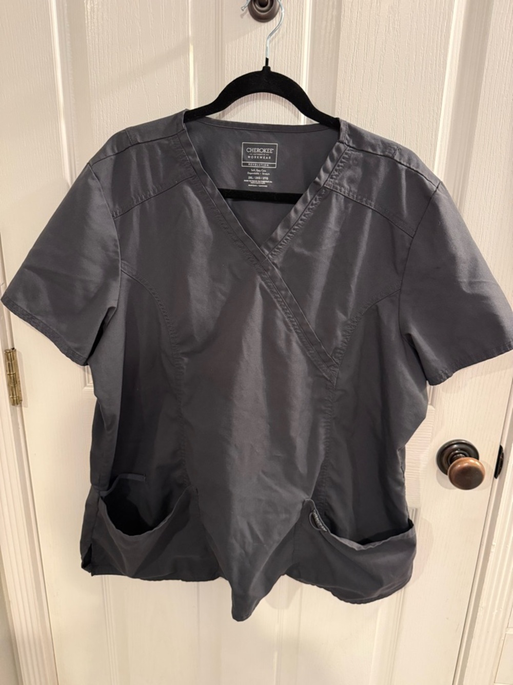 Cherokee Women’s Charcoal Wrap V-Neck Scrub Top and Pant Set